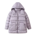 Women's stylish light purple hooded cotton coat with black geometric pattern and long fit - S / Light Purple