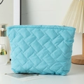 Detail of light blue quilted makeup bag showing woven texture and zipper closure - 27*6.5*17.5cm / Light Blue