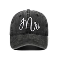 Casquette de baseball en denim noir délavé vintage avec broderie blanche Mr. de style dad hat - Noir MR (Noir Lavé)