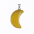 Yellow natural crystal agate crescent moon pendant with a polished silver metal clasp - Yellow Cat's Eye