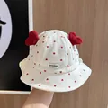 Cute white baby sun hat with red heart print and 3D heart-shaped ears on top - 8 Months-3 Years (46-50cm) / 21 Heart (Red Heart)