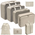 Beige 7-piece waterproof travel organizer set with mesh cubes and shoe bags - Digital Bag 8-Piece Set / Beige