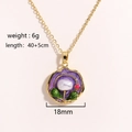 Detail of elegant gold necklace featuring purple enamel flower and white freshwater pearl - Round Purple Enamel Artificial Pearl Ruby Pendant Only (Without Chain) (Style 10)