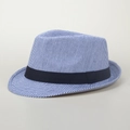 Chapeau fedora rayé de style britannique pour hommes et femmes avec ruban noir décoratif - M (56-58cm) / Bleu