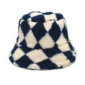 Dettaglio cappello alla pescatora in lana di agnello a scacchi blu e bianchi - M (56-58cm) / Blu