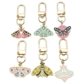 Set of six colorful moth enamel keychains with gold-tone hardware on white background - Butterfly Collection (ER762)