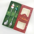 Christmas gift set with snowman and tree topper stainless steel spoon and fork set - Silver [2PCS] Snowman/Tree