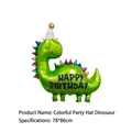 Ballon dinosaure vert en aluminium avec chapeau de fête et texte Happy Birthday deco - Dinosaure au Chapeau Coloré (HY#18CKT)