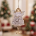 Plush Christmas angel pendant in grey with wooden beads and sparkling silver wings - Grey Angel