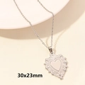 Silver double-layered heart pendant necklace with vintage floral engraving, 30x23mm size - Silver Hollow Filigree Heart (S548-S)
