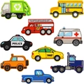 9-piece set of vehicle embroidered patches including police, taxi, and fire truck designs - Vehicle Collection (W9KC-102-YT)