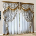 European style luxury white curtains with golden embroidery and elegant tassels - White Gold Embroidery Valance