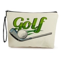 Borsa da trucco in tela bianco sporco con stampa Golf verde e cinturino da polso nero - Stile Stampa Golf (Stile 1) / 17x25cm (Lino Fine) con Cinghia