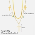 Three-layer gold stainless steel necklace featuring stars, moon, and turquoise beads - Double Layer/Snake Chain/Cross/Turquoise Beads / Golden Multilayer Cross Necklace