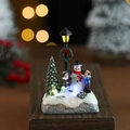 Luminous Christmas snowman and street lamp resin miniature with warm LED lights detail - 2 Kids Making Snowman (Style A)