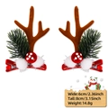 Christmas reindeer antler hair clips with green pine branches and red dot balls pair - Brown Antler Pine Needle Style