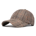 Vintage baseballpet van bruine tweed ruit met gebogen klep en visgraatpatroon - Verstelbaar / Khaki