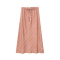 Pink and yellow diagonal striped midi skirt in linen blend with elastic drawstring waist - XS / Rose Gold