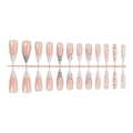 Uñas postizas largas puntiagudas estilo francés con lazos 3D y strass kit de 24 - Estilo de Diamantes de Imitación con Lazo Francés Rosa Nude - 24 Piezas/Paquete en Tira (C1-13950)