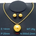 Golden 18K hollow bead necklace and earrings set for women in elegant 3-piece titanium steel - 25mm Pendant 2-Piece Set (Necklace + Earrings) / Gold