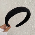 Chic black knitted wide headband with embossed geometric pattern and high-top design - Black Geometric Double F Pattern