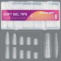 Detailed view of 12 sizes of ultra-thin soft gel nail tips in a transparent storage box - Style 05 (005) / 240 Count