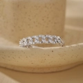 Silver 925 chain ring with full diamond setting and elegant sparkling cubic zirconia - Adjustable Open / White Gold