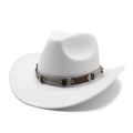 White felt cowboy hat with rivet decorated band shown from a side view angle - M (56-58cm) / White