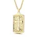 Gold square dog tag necklace with embossed cross and textured hammered finish - Gold (KN226785)