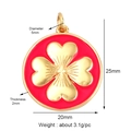 Gold-plated clover charm with red enamel inlay and precise dimension measurements - Red-Round Four-leaf Clover