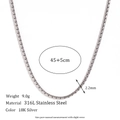 2.2mm silver stainless steel box chain necklace with adjustable length and clasp - 2.2mm Hammered Round Chain (45+5cm)