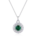 Collana vintage in argento S925 con pendente di smeraldo e doppio alone di zirconi bianchi - Argento 925 / Verde (Smeraldo di Coltura)