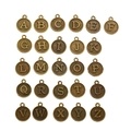 26 round bronze alloy A-Z alphabet charms for DIY jewelry making on white background - Antique Bronze