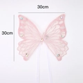 Pale pink 30cm lace embroidery butterfly wing with colorful rhinestones and ribbons - Pink (LED - Tie Style)