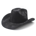 Detailed close-up of a black cowboy hat featuring ribbed corduroy texture and curved brim - M (56-58cm) / Black Snake Pattern Style (黑色01)