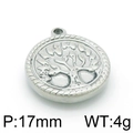 Silver round Tree of Life pendant in stainless steel, 17mm diameter and 4g weight - Silver Mini Tree of Life Round Style (KLJ4273-Z)