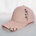 Stylish light pink cotton baseball cap featuring silver rings and chain accessories - Adult Adjustable 55-59cm / Pink