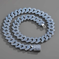 Chunky 15mm Miami Cuban link necklace with heavy blue rhinestones in silver finish - Standard Size / Silver Blue