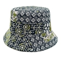 Detailopname van boho vissershoed met paisley patchwork patroon en duurzame canvas katoenstructuur - M (56-58cm) / Zwart