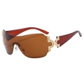 Schicke Y2K randlose Oversize-Sonnenbrille mit bernsteinfarbenen Gläsern und Gold-Bügeln - Glänzendes Gold/Teeglas