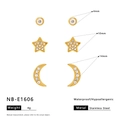 Detail showing 4mm circle, 10mm star, and 14mm moon stainless steel stud earring set - 18K Gold / Gold