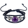 Bracelet en cuir tressé avec une pierre précieuse violette et un fermoir réglable - Améthyste
