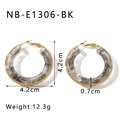 18k gold plated stainless steel earrings with black marble resin hoops and size data - Gray Black Marble (NB-E1306-BK)