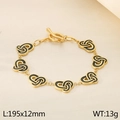 Pulsera de eslabones de corazón en oro y esmalte negro con cierre de palanca (OT) - Dorado