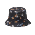 Floral print bucket hat in black canvas with orange and blue clover pattern for women - Black Colorful Floral (U)