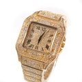 Orologio quadrato di lusso in oro con diamanti incastonati e numeri romani uomo - Oro (Quadrante con Strass)