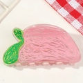 Pink strawberry hair claw clip with green leaves and hand-painted texture - Peach