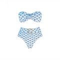 Bikini a fascia bianco con cuori blu e cintura con anello dorato a vita alta - S / Costume da bagno bikini blu due pezzi