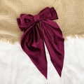 Velvet bow hair clip with long ribbons in elegant wine red color for women - 2# Wine Red