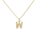Classic small pearl and 18k gold plated brass letter W pendant necklace - Letter W